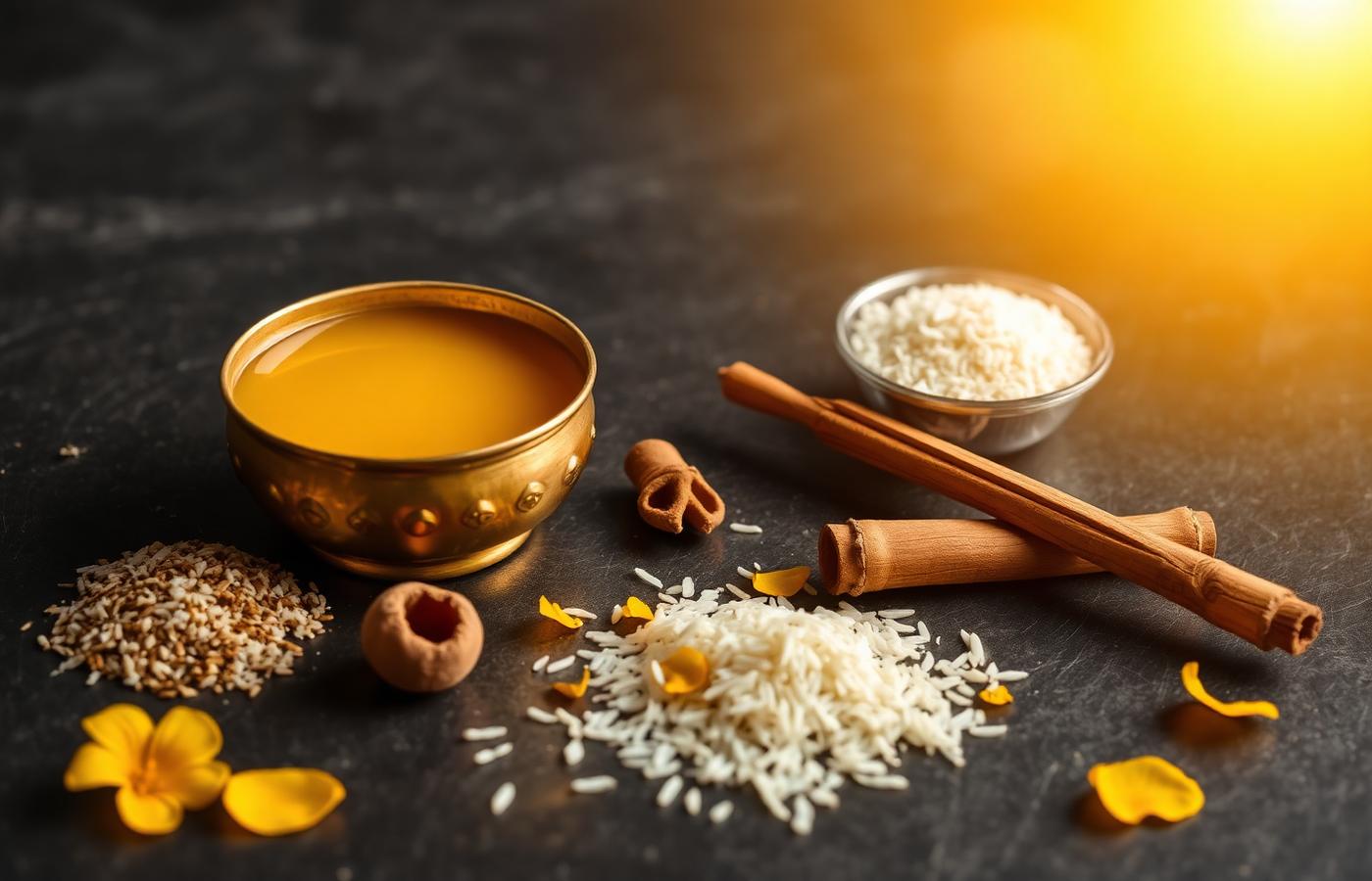 Pure puja samagri: herbs, ghee and sacred wood